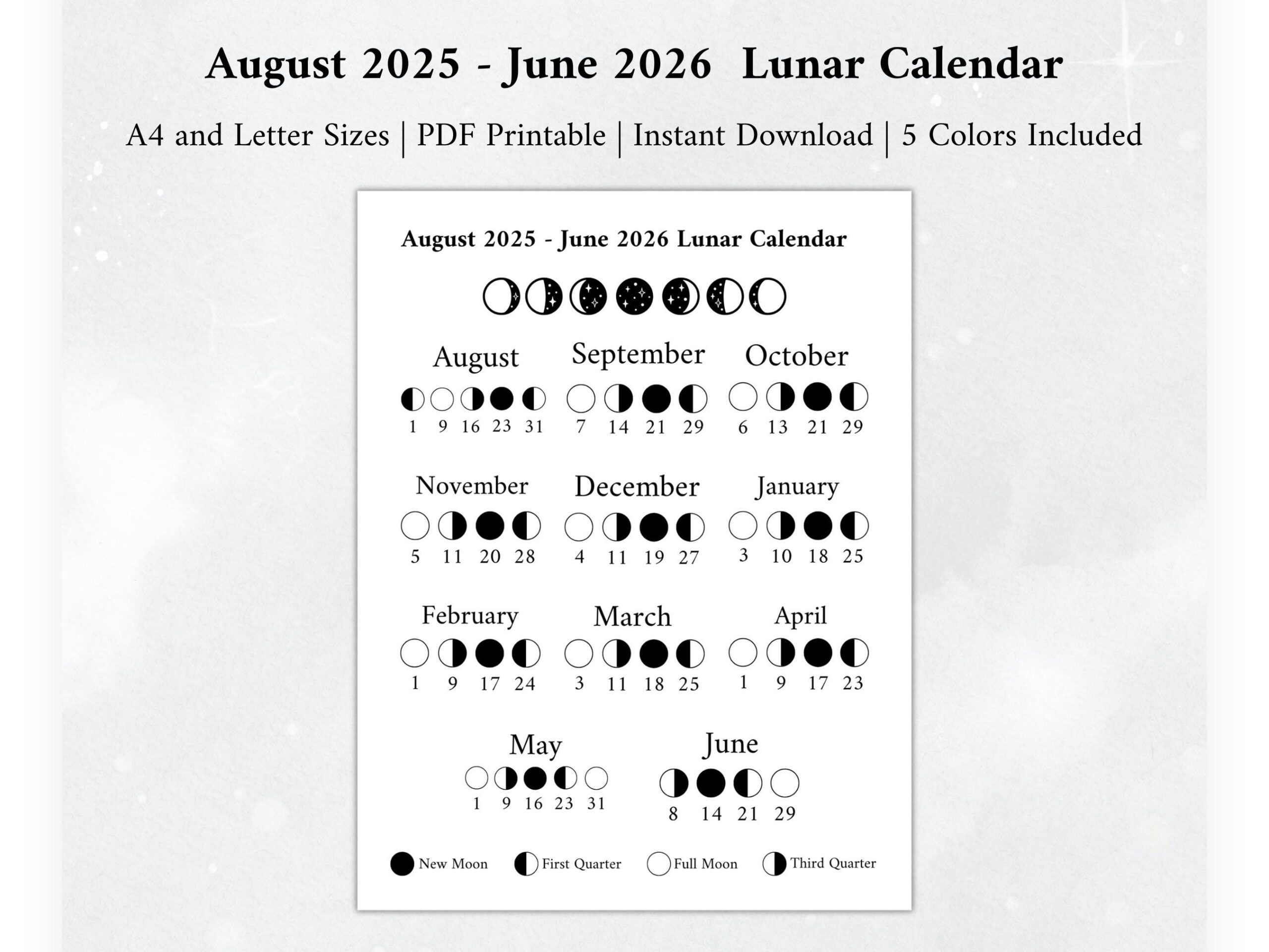 2025 2026 Moon Calendar Moon Phase Calendar Lunar Calendar 