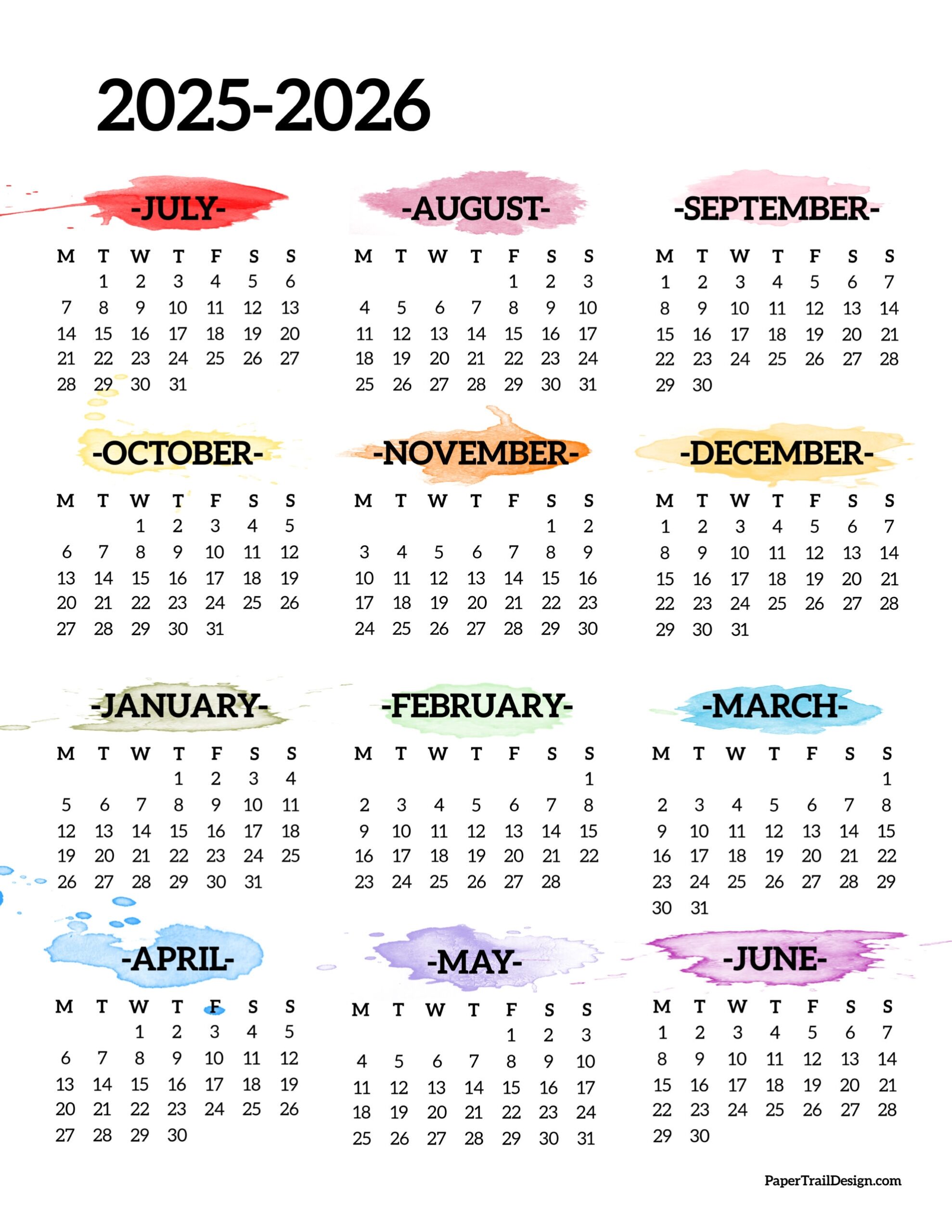 July 2025 To June 2026 Calendar Template