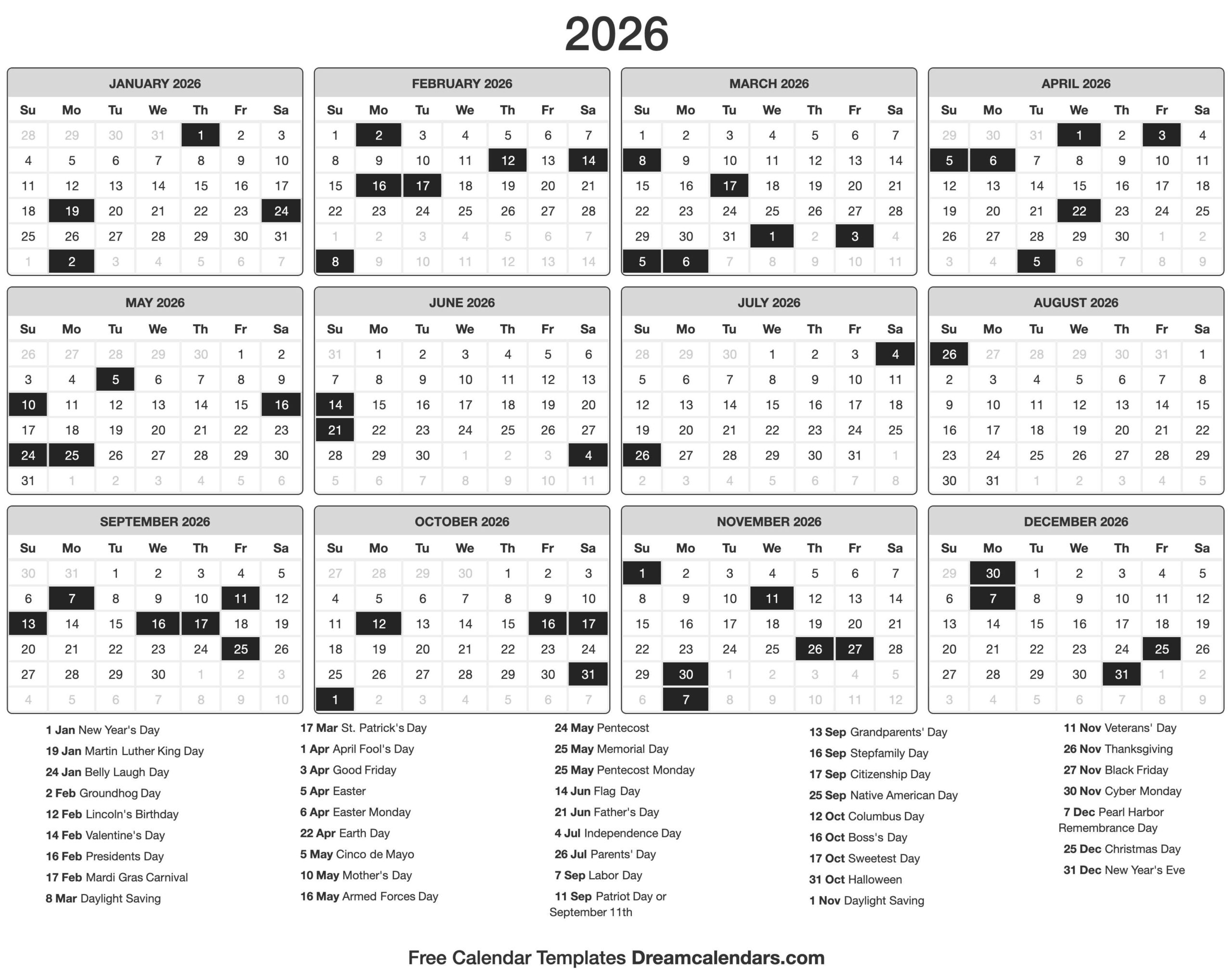 April May June 2026 Calendar With Holidays