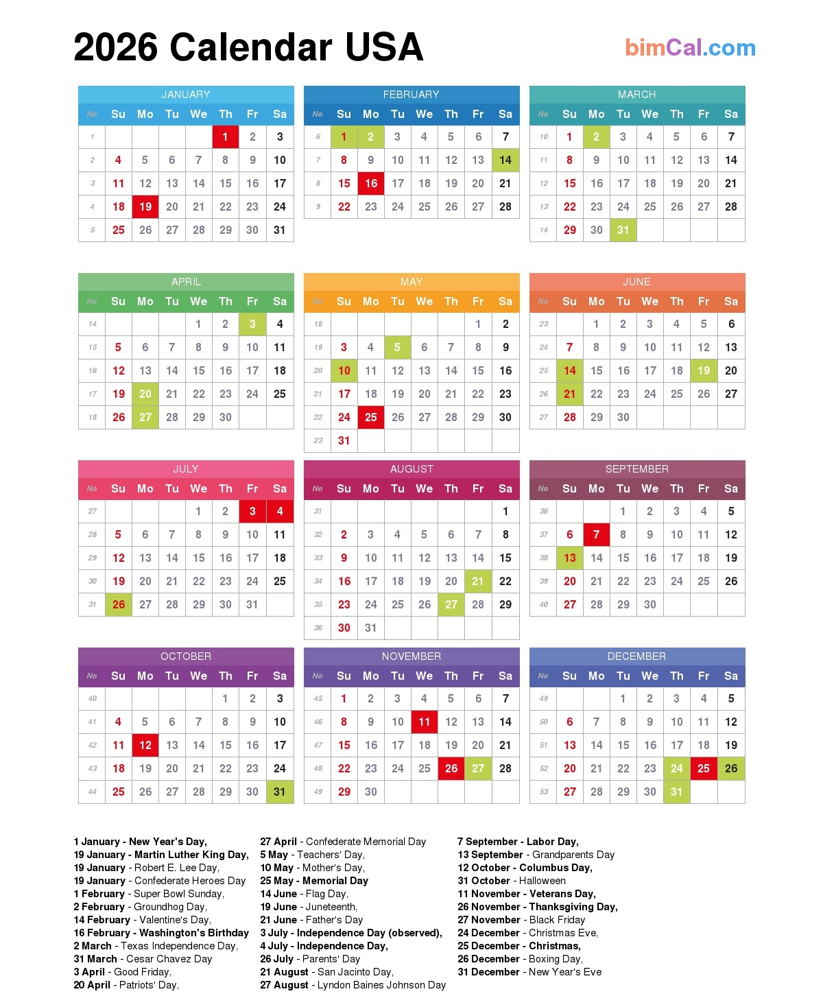March 2026 Calendar Holidays
