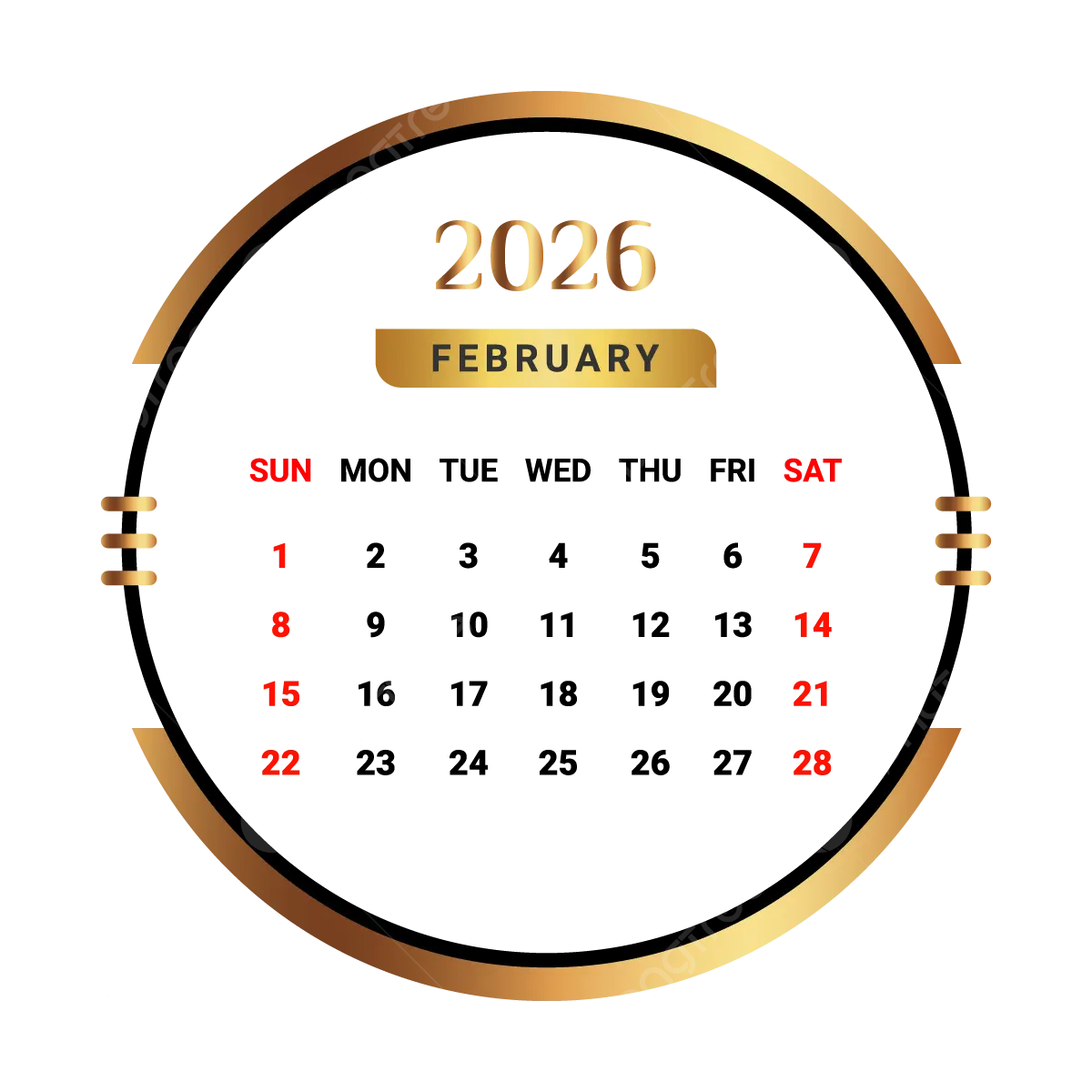 2026 February Month Calendar With Golden And Black Vector Monthly 
