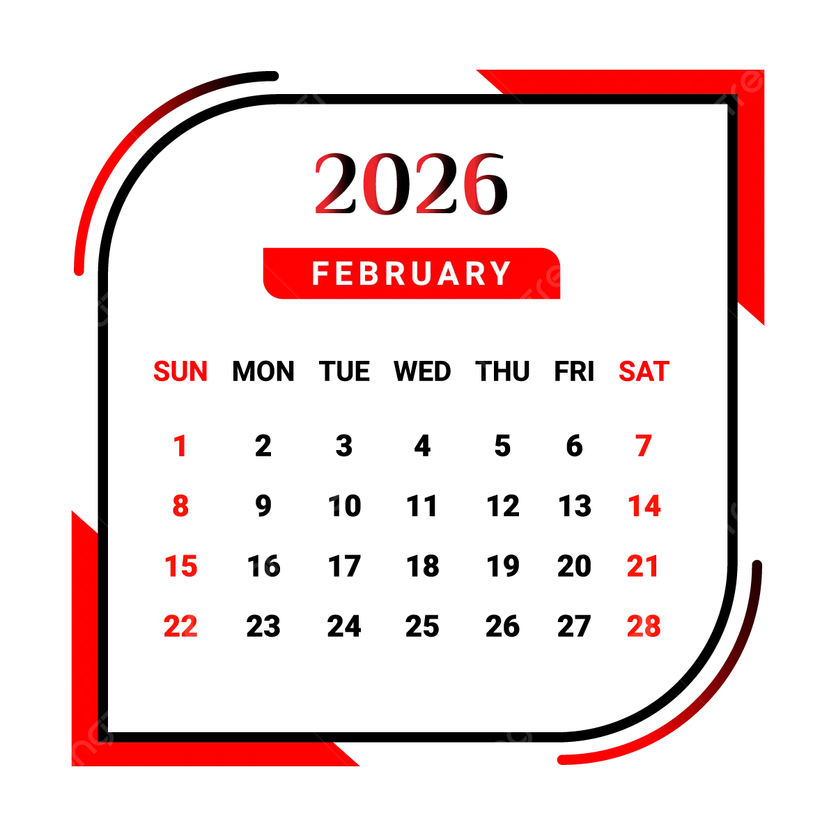 Calendar Month Of February 2026