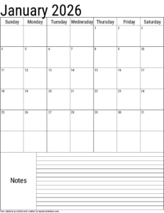 Calendar Template January 2026