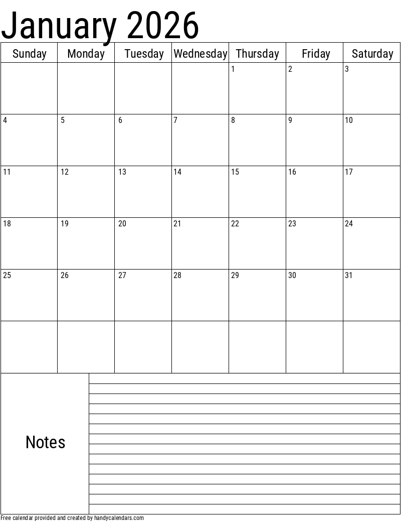 Blank January 2026 Calendar Printable Pdf