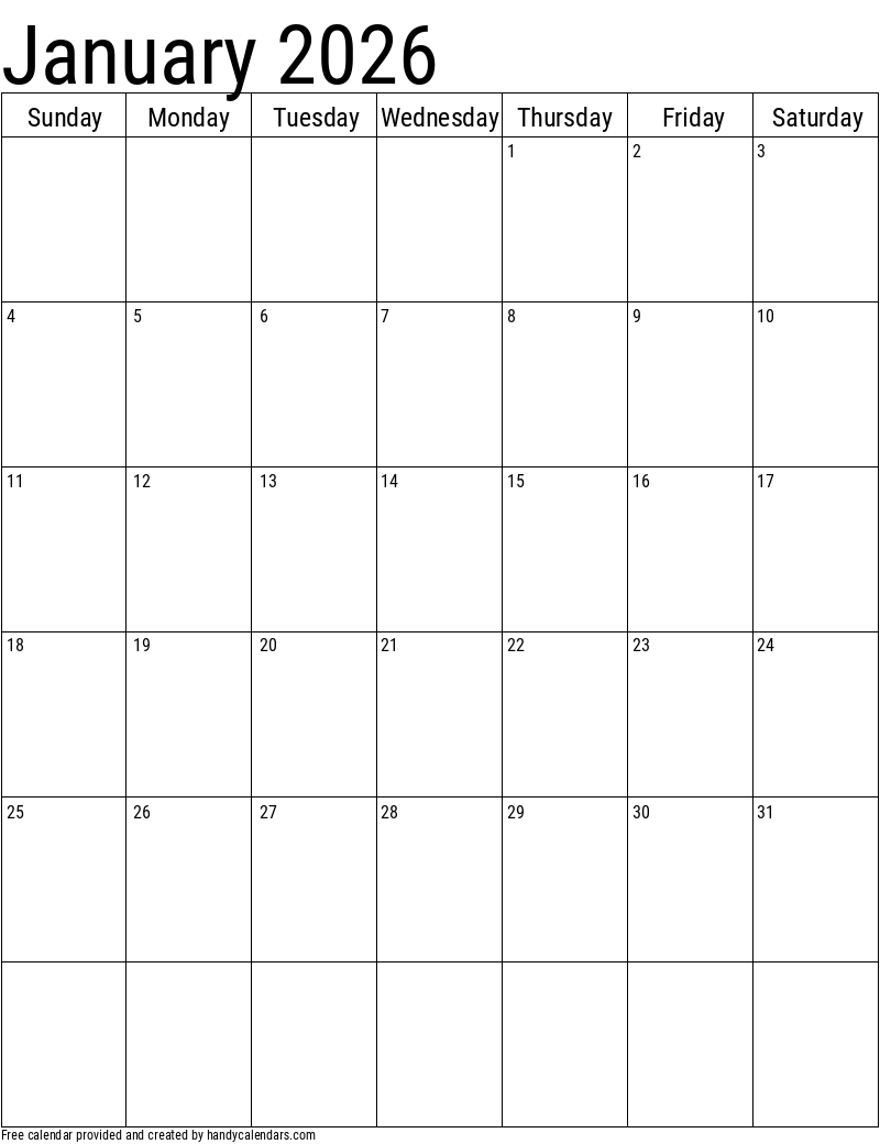 Show Me The Calendar For January 2026