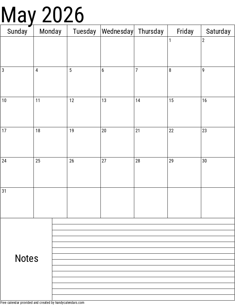 Blank May 2026 Calendar