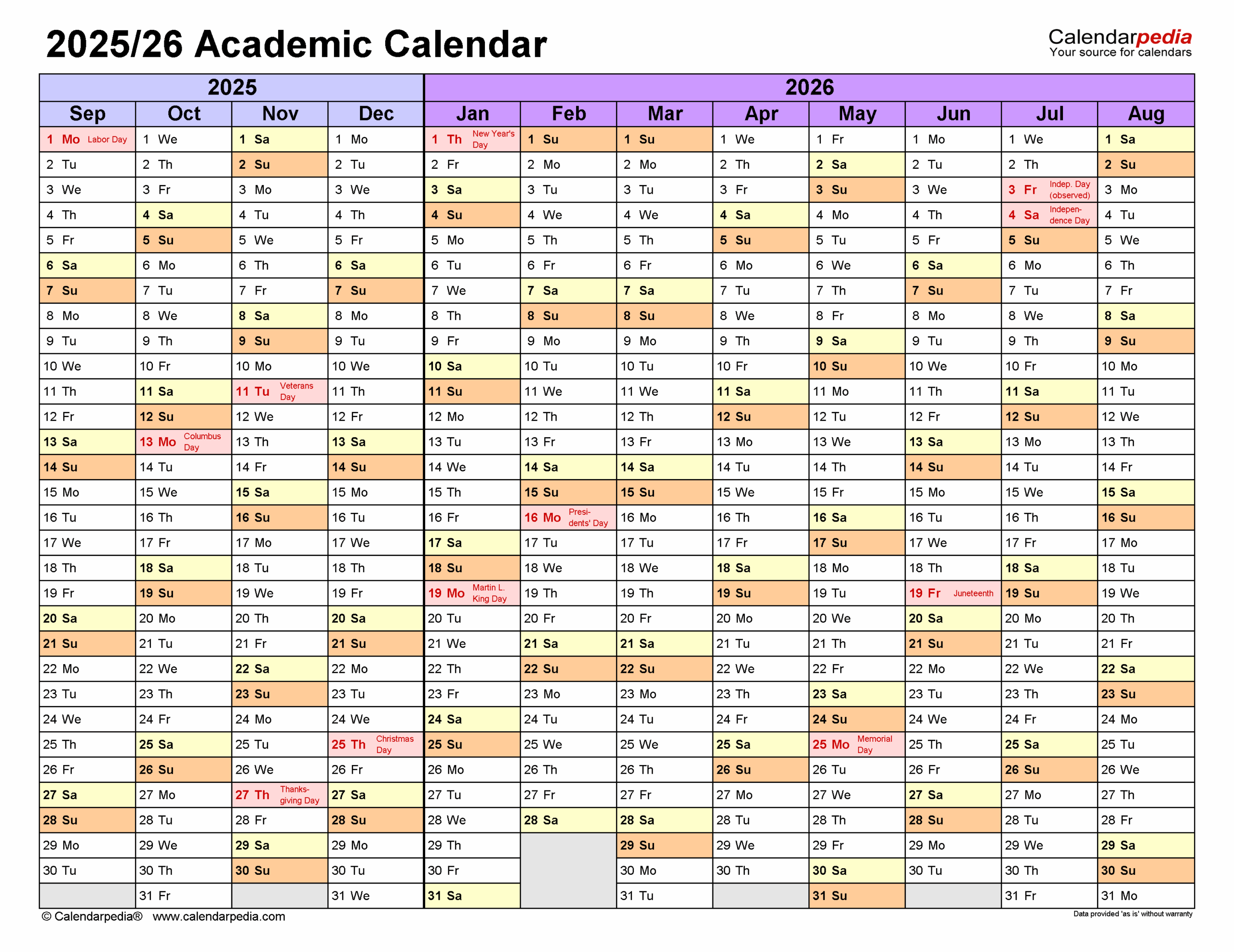 Academic Calendar August 2025 To June 2026
