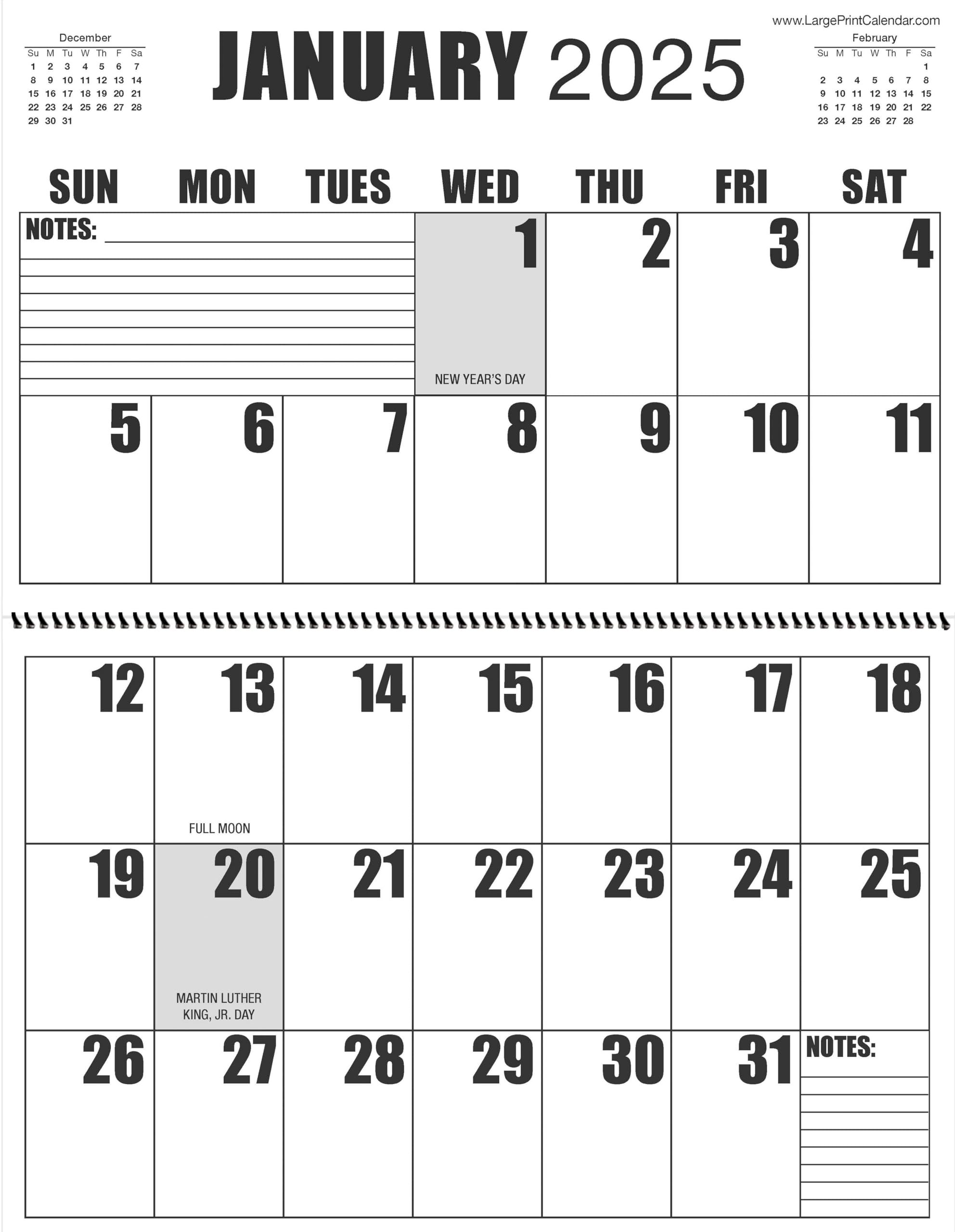 Amazon Jumbo Large Print 2025 Wall Calendar 13 months 