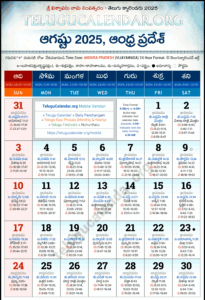 August 2025 Telugu Calendar