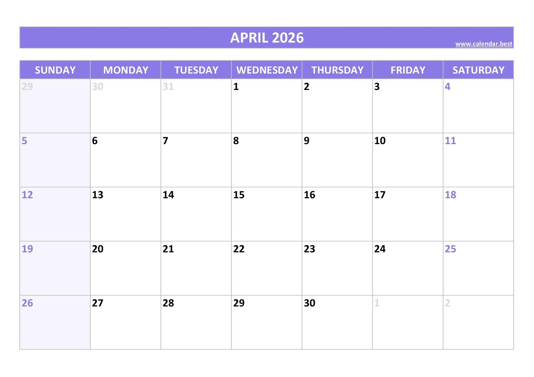 Show Me April 2026 Calendar