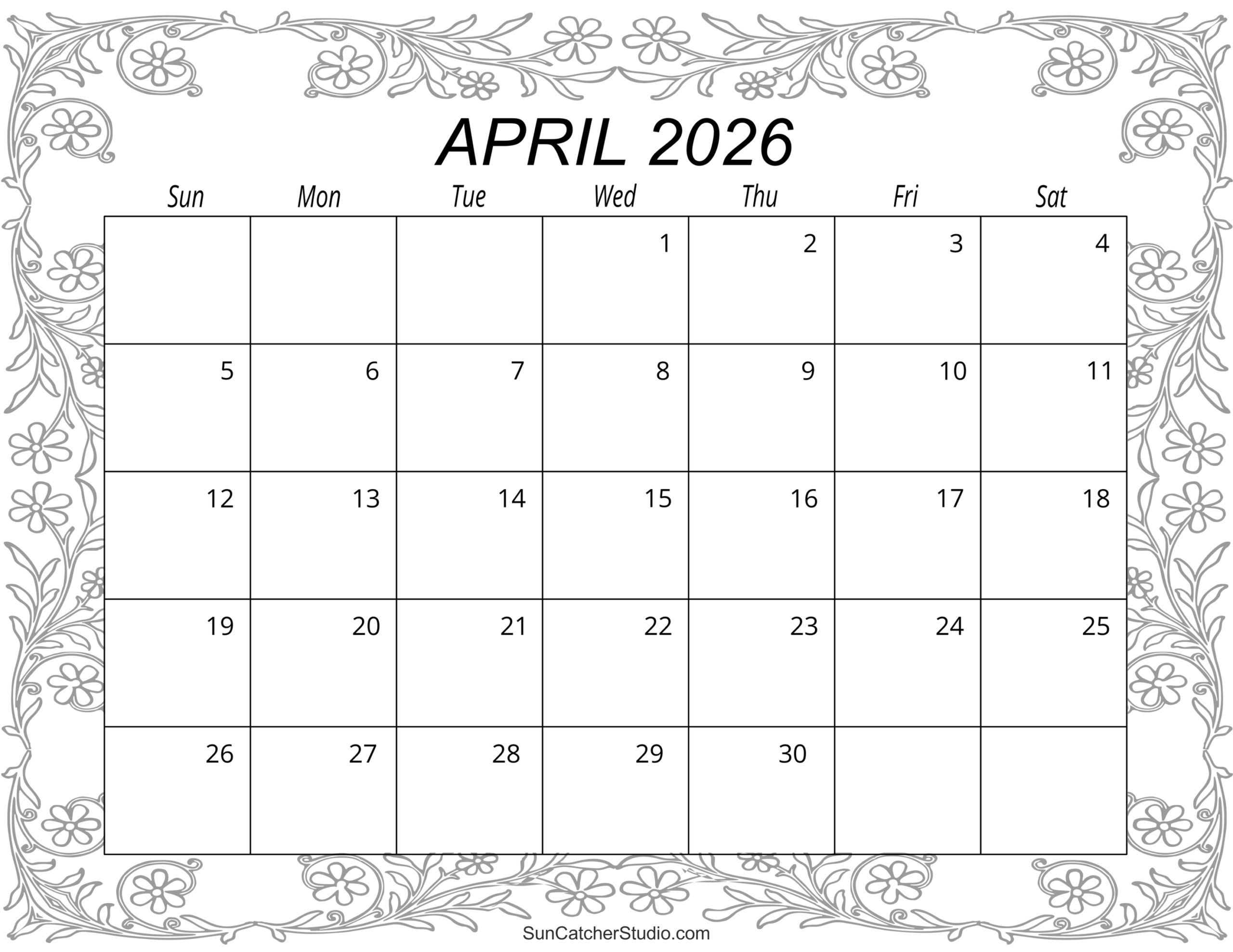 April 2026 Calendar Printable