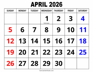 April 2026 Calendar Editable