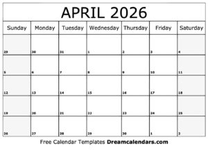Show Me A Calendar Of April 2026