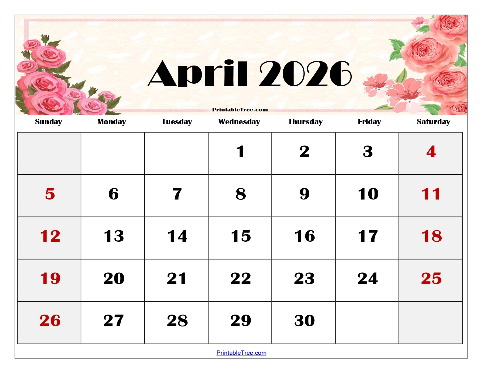 Cute April 2026 Calendar