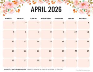 Print Calendar April 2026