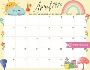 Fillable April 2026 Calendar