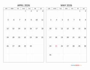 Calendar April May 2026