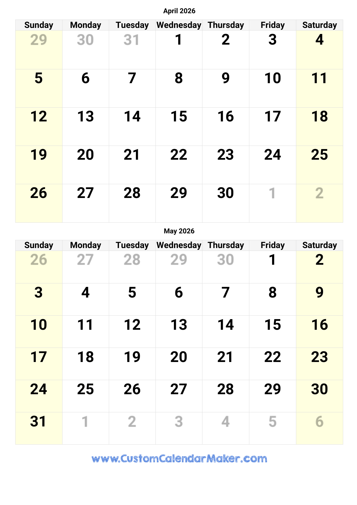 April May June 2026 Calendar