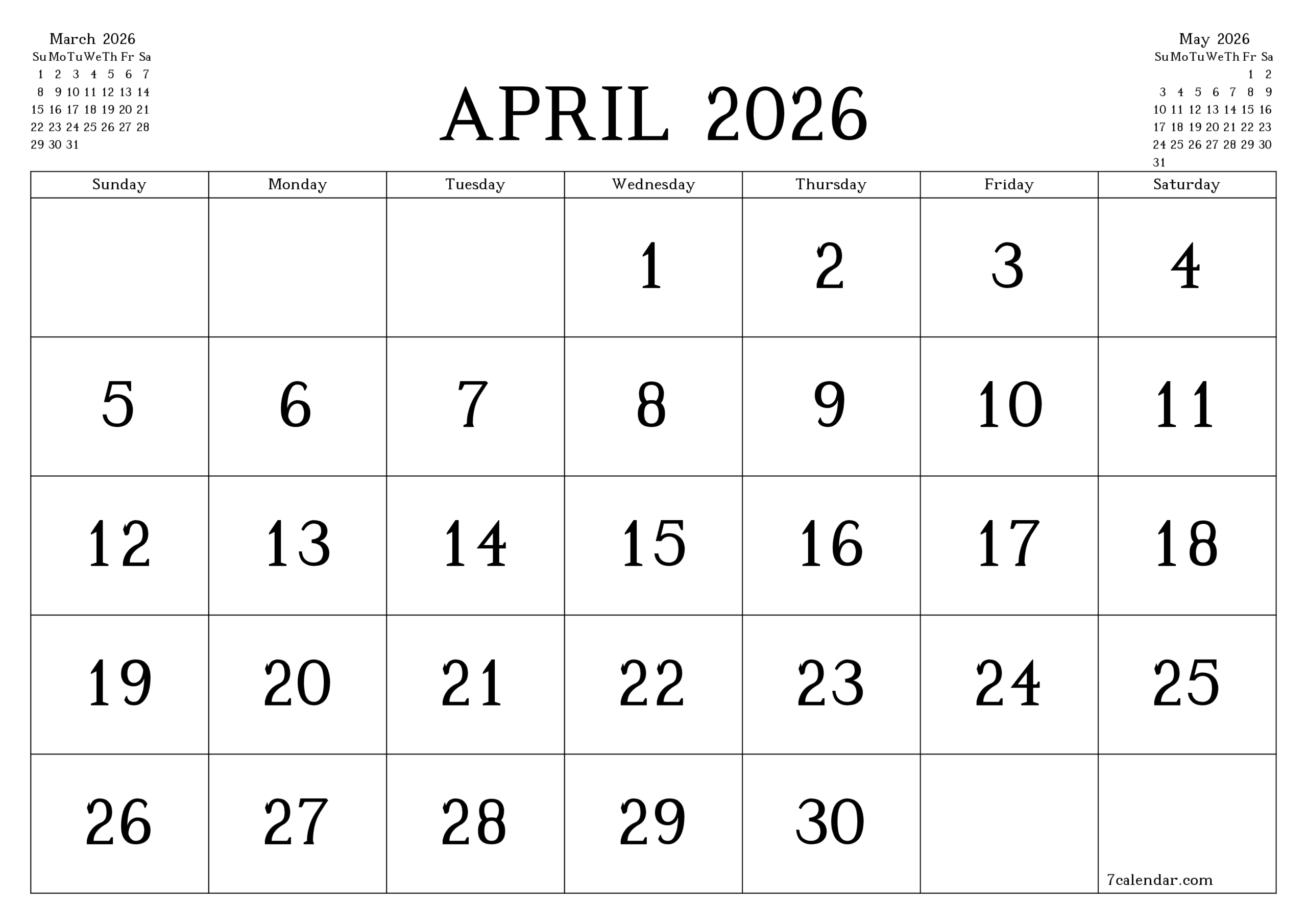 April 2026 Calendar Pdf