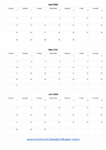 April To June 2026 Calendar
