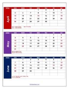 Calendar April To June 2026