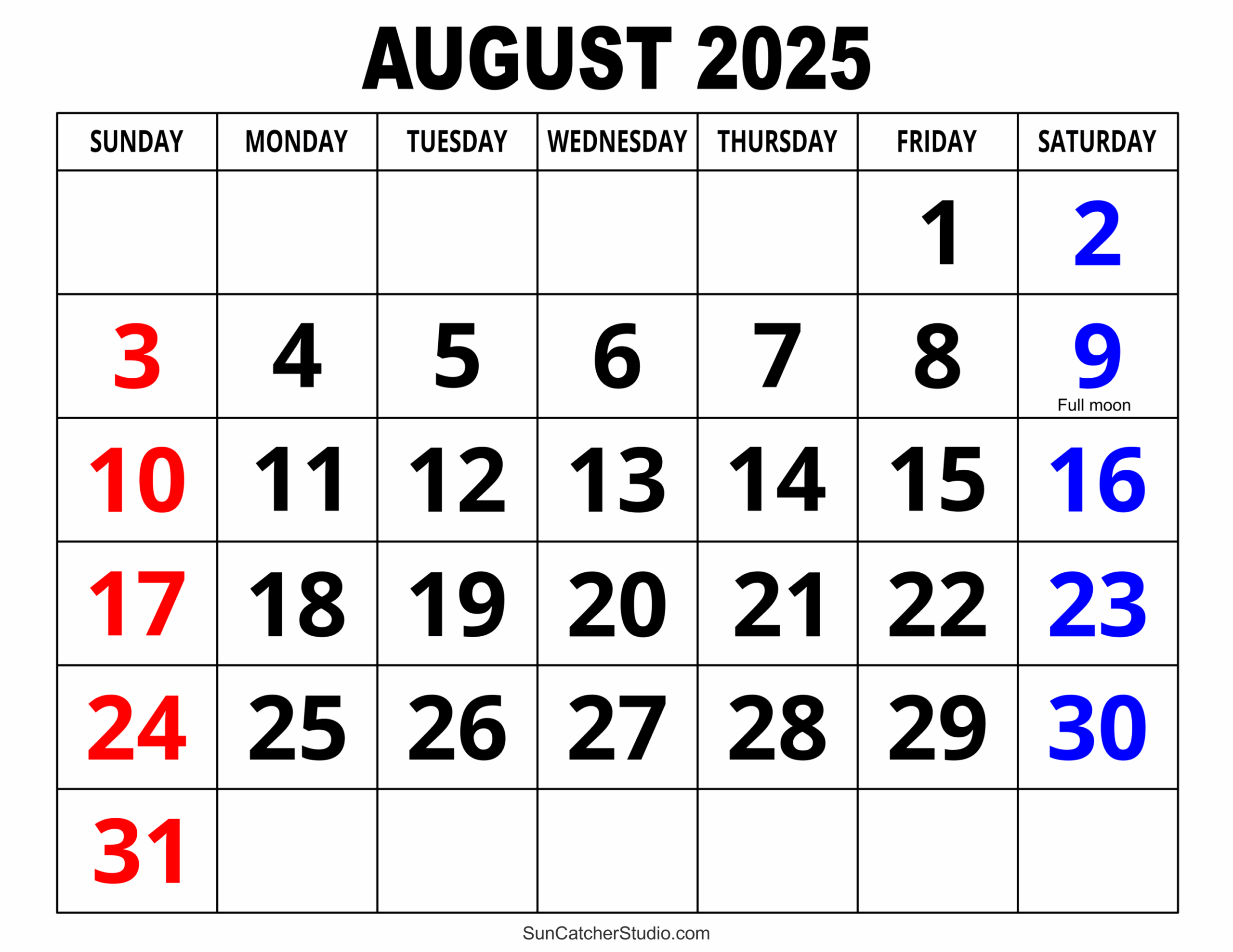 August 2025 Free Printable Calendar