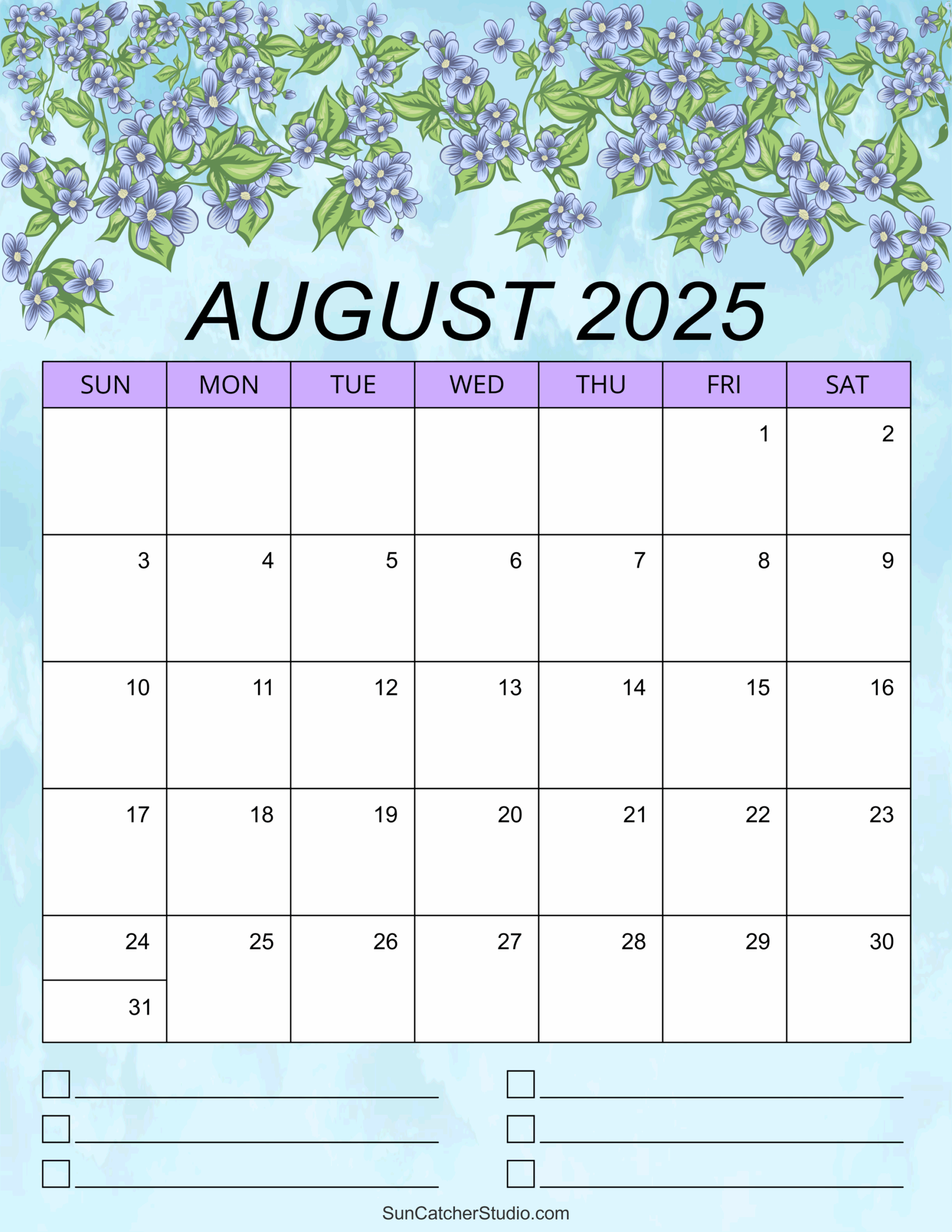Free Printable Monthly Calendar August 2025