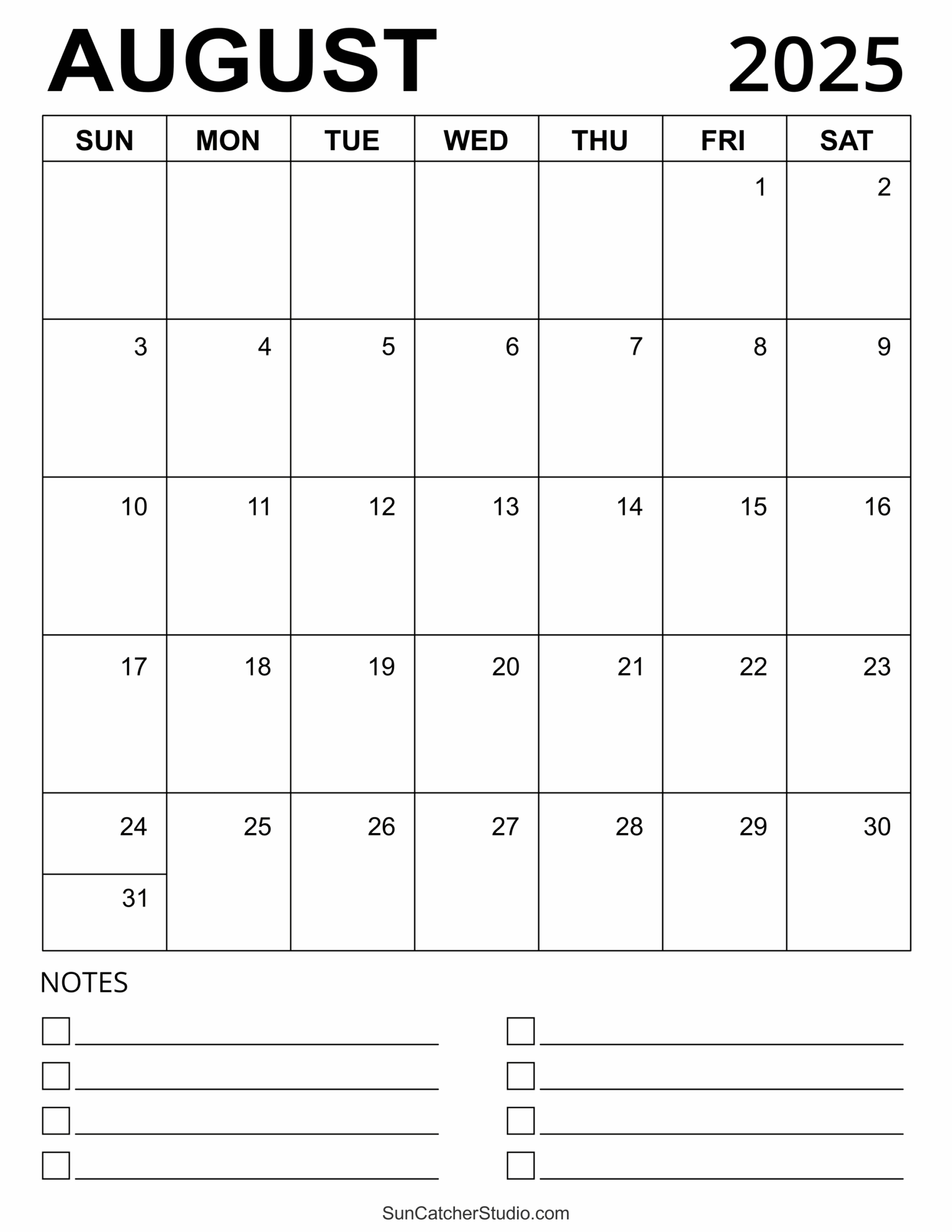 Free Calendar August 2025