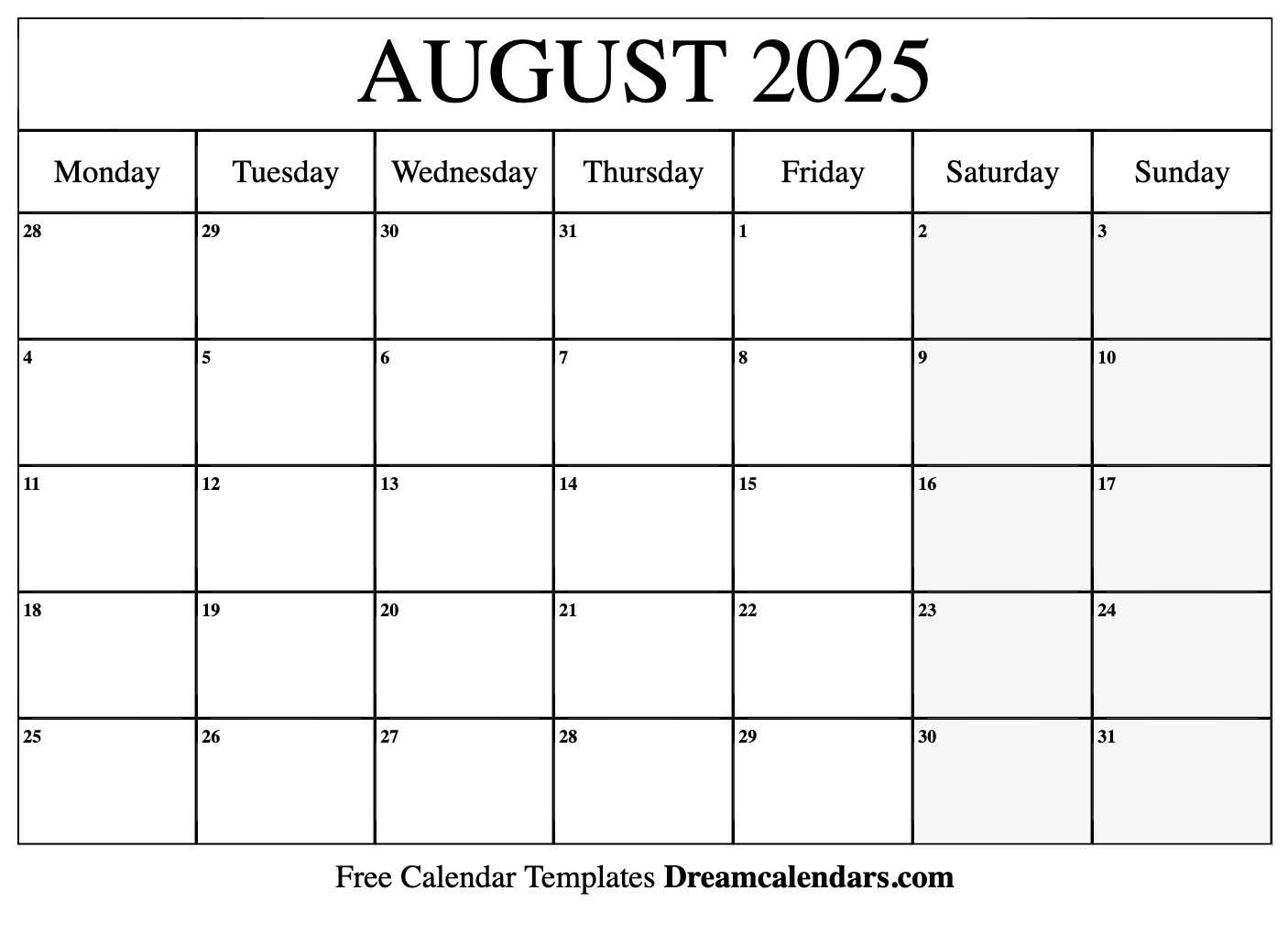 August 2025 Printable Calendar