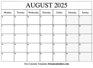 Show Me A Calendar For August 2025