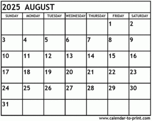August 2025 Free Printable Calendar
