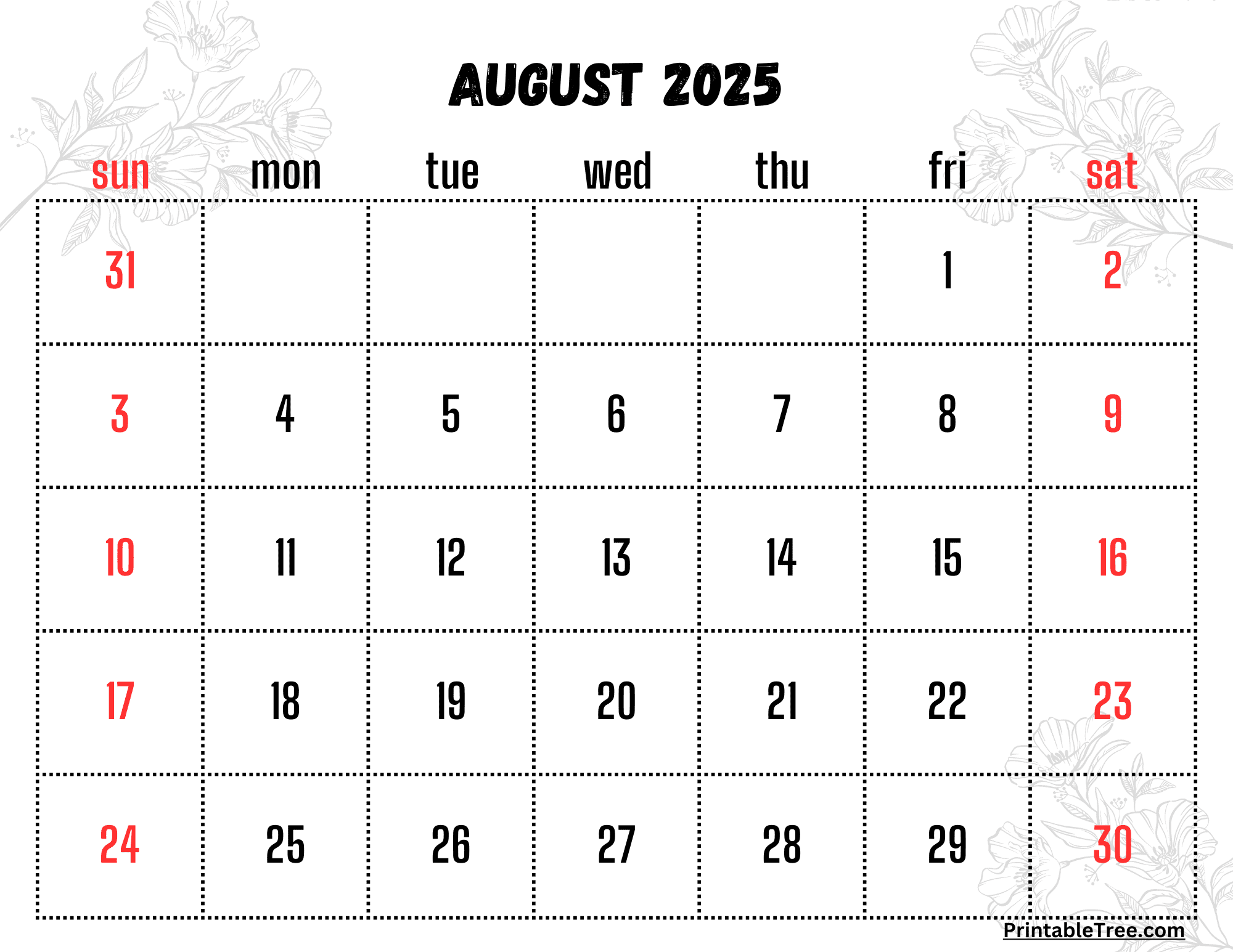 Print August 2025 Calendar
