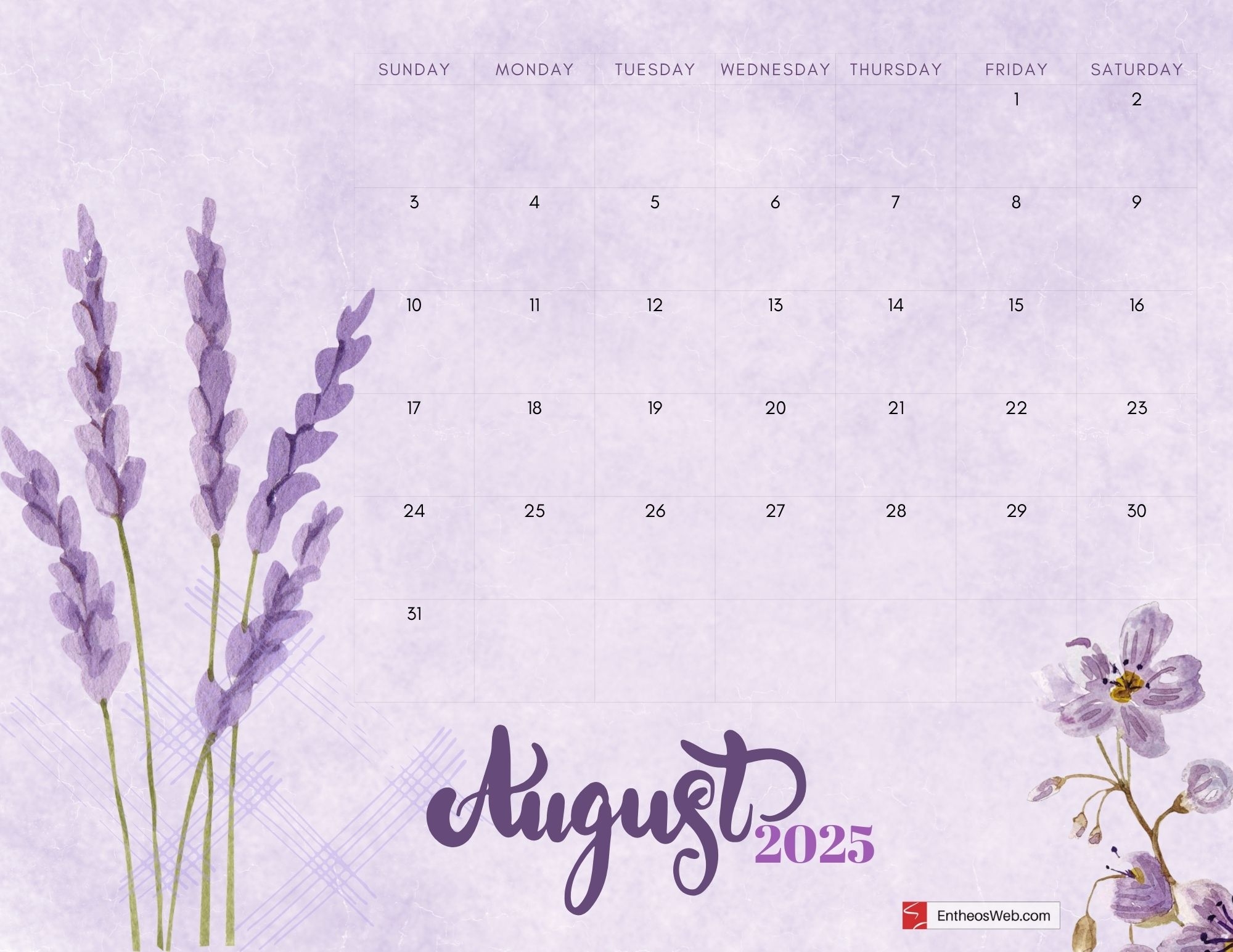 August 2025 Calendar Desktop Wallpaper