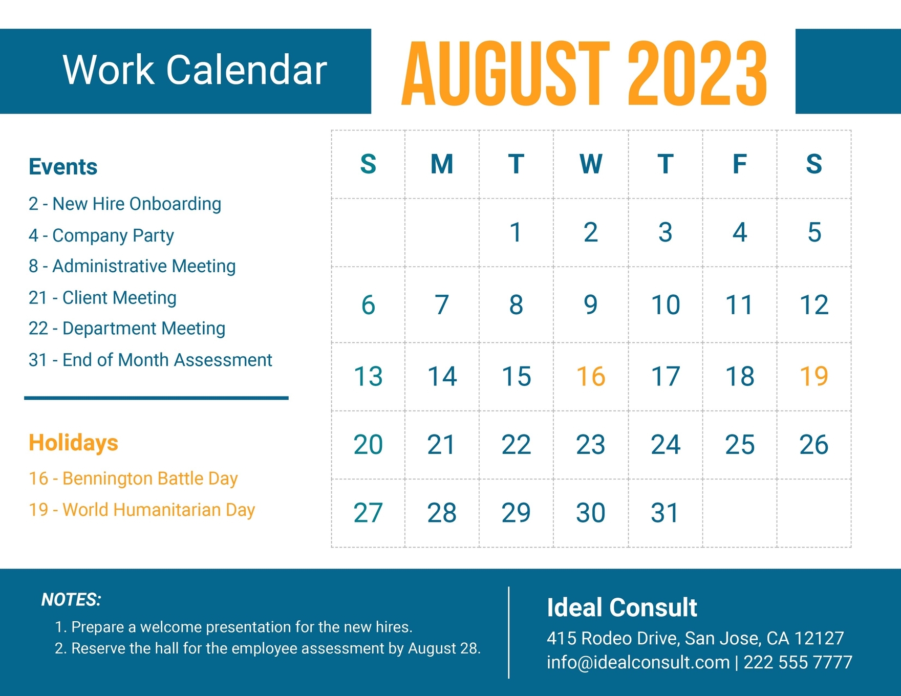 August 2025 Calendar Editable