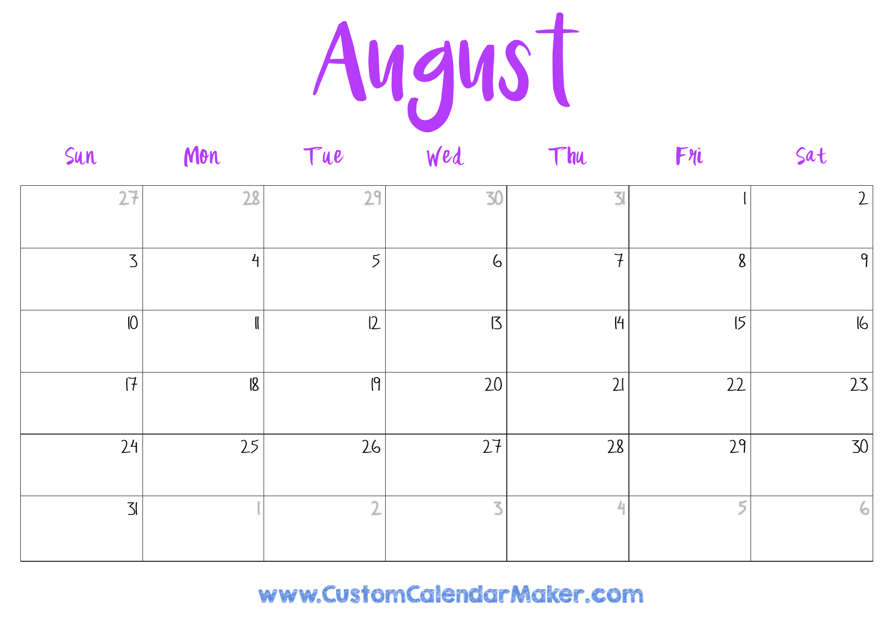 August 2025 Editable Calendar