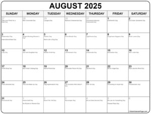 National Day Calendar August 2025