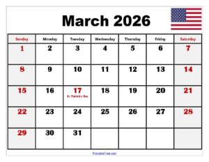 March 2026 Calendar With Holidays Printable