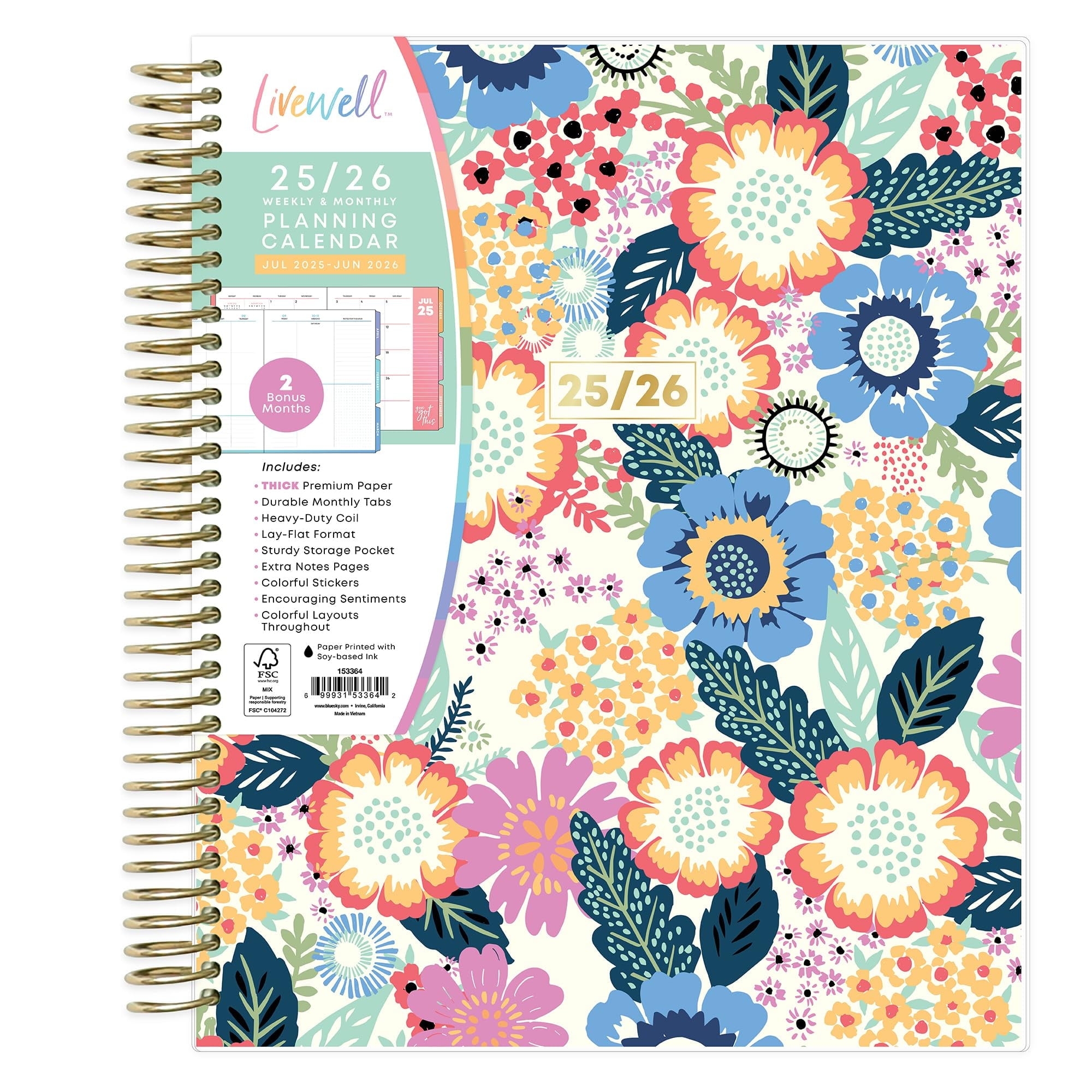Blue Sky LiveWell 2025 2026 Academic Year Weekly And Monthly Planner Calendar July 2025 June 2026 12 Month 7