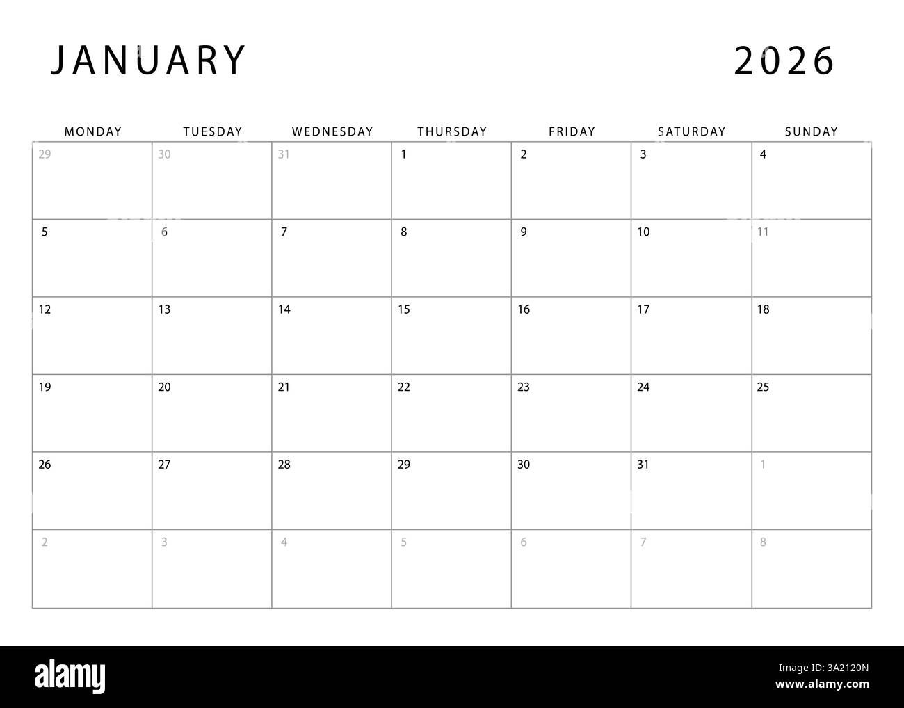 January 2026 Blank Calendar