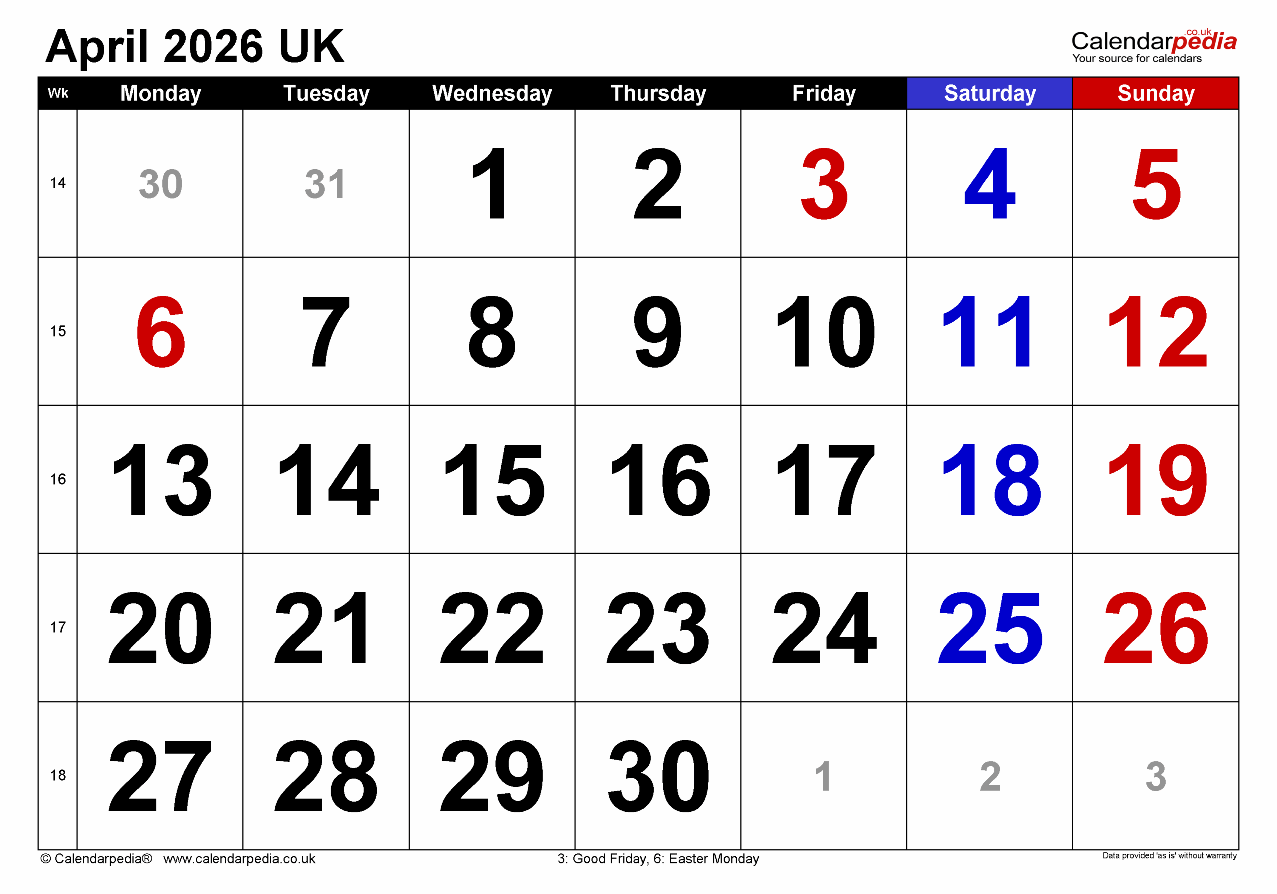Free April 2026 Printable Calendar