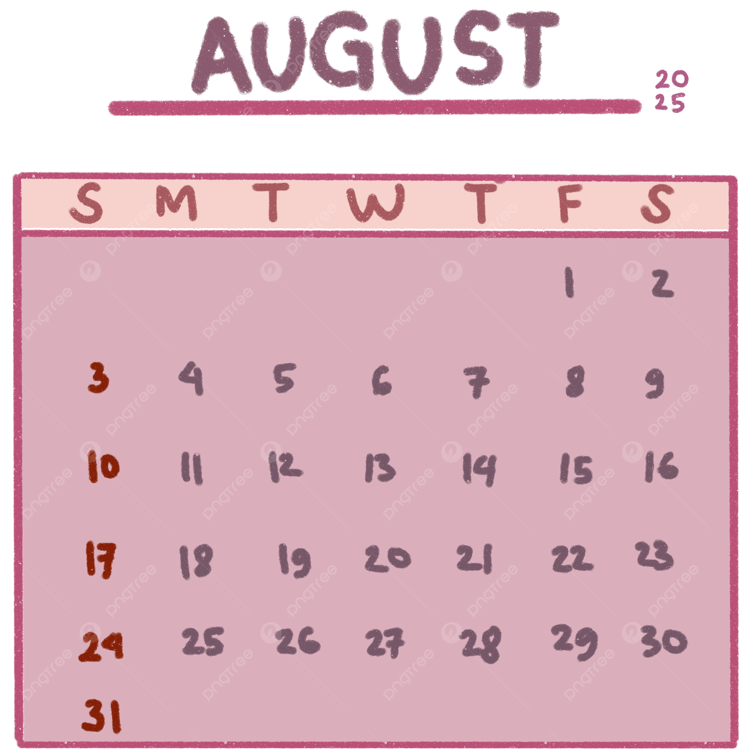 Editable Calendar August 2025