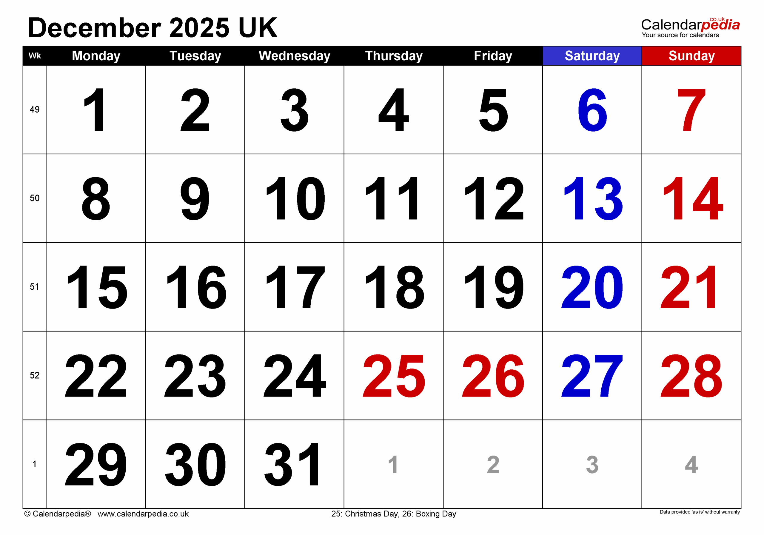 December 2025 Calendar Pdf