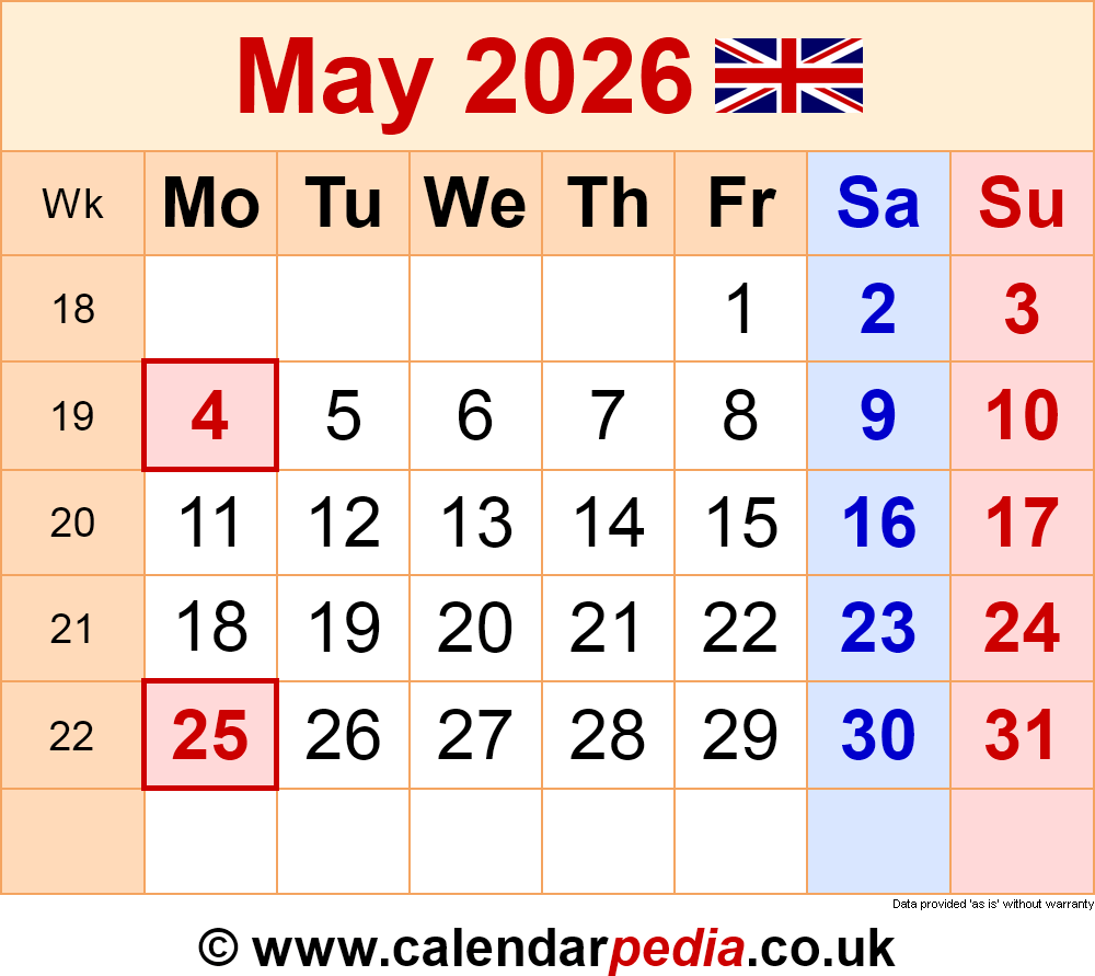 Blank May 2026 Calendar Printable