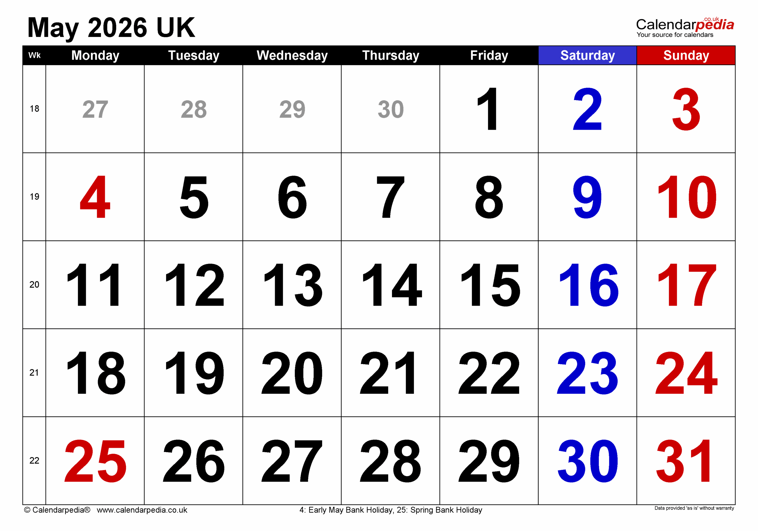 May 2026 Holiday Calendar