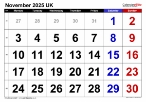 Month Of November 2025 Calendar