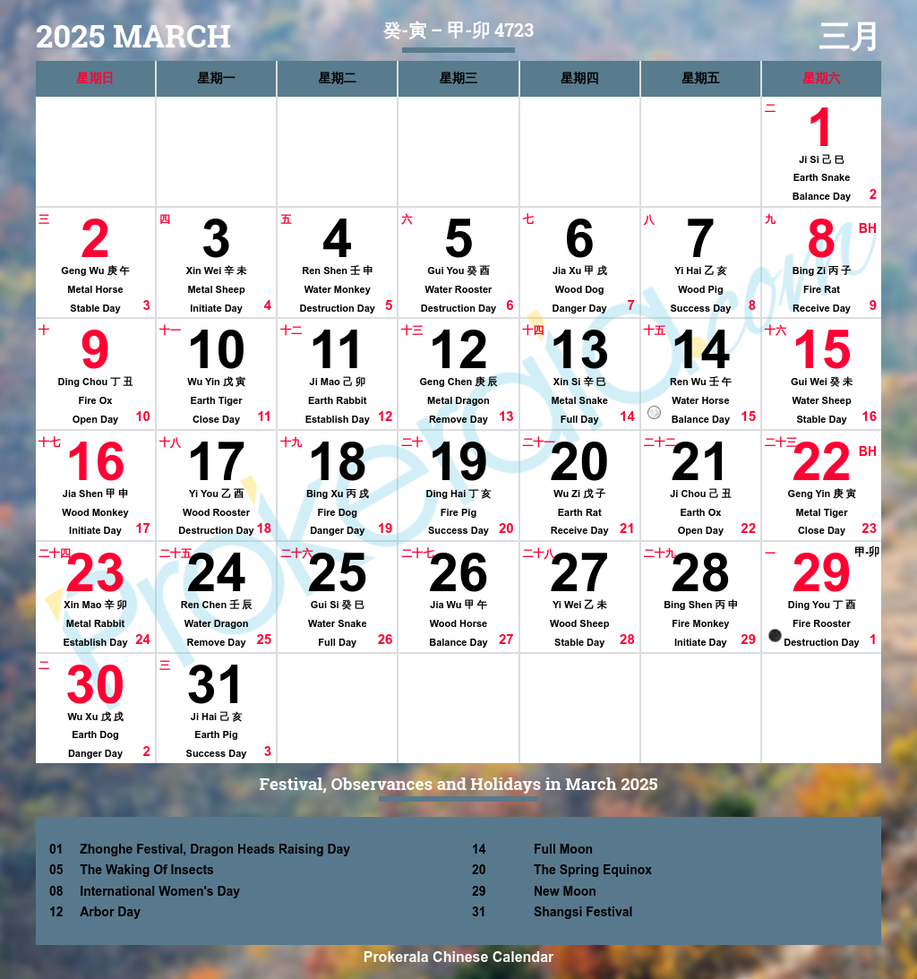 Chinese Calendar 2025 Festivals Holidays 2025