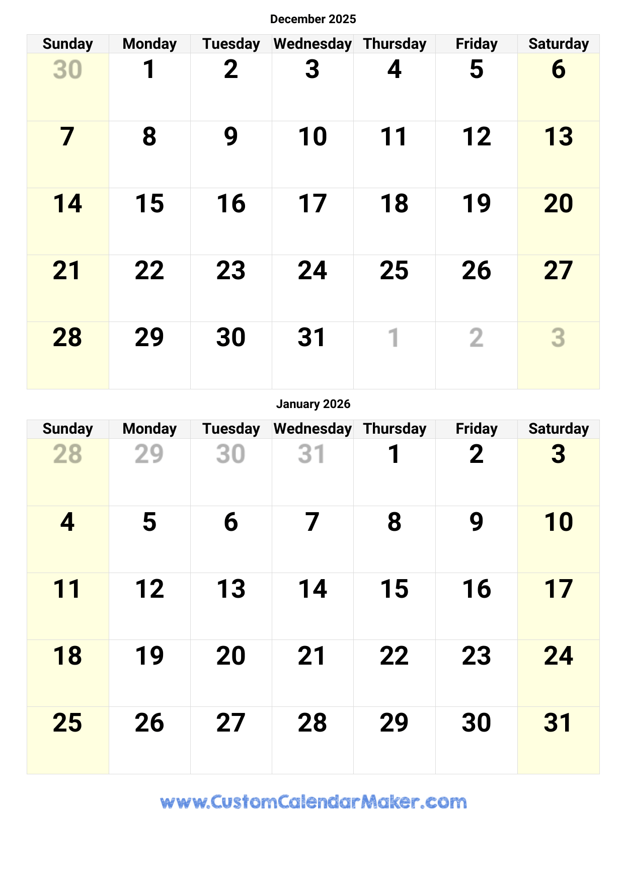 Calendar For December 2023 And January 2026