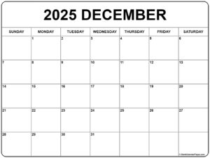 December 2025 Printable Calendar
