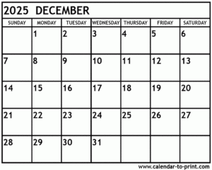Fillable December 2025 Calendar