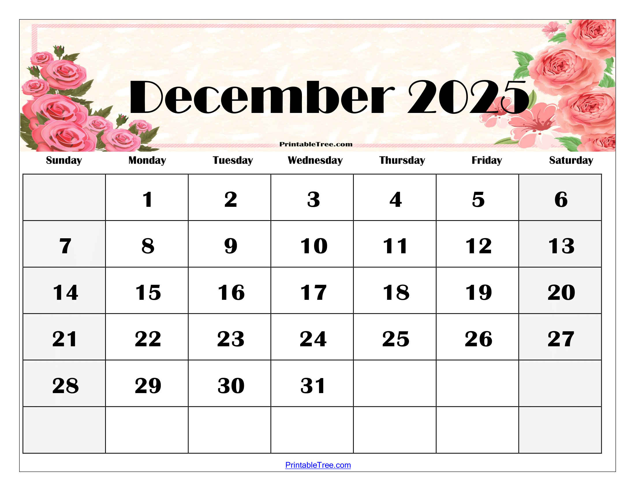 December 2025 Calendar Printable Free